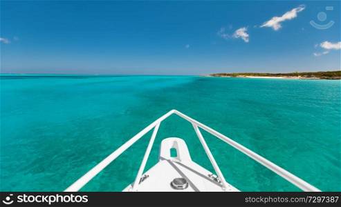 travel, tourism, seascape and summer holidays concept - view from boat keel to ocean. view from boat keel to ocean