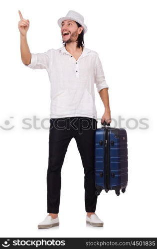 Travel vacation concept with luggage on white