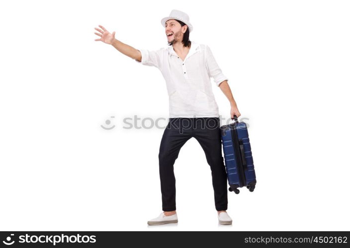 Travel vacation concept with luggage on white