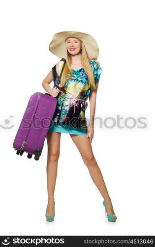 Travel vacation concept with luggage on white