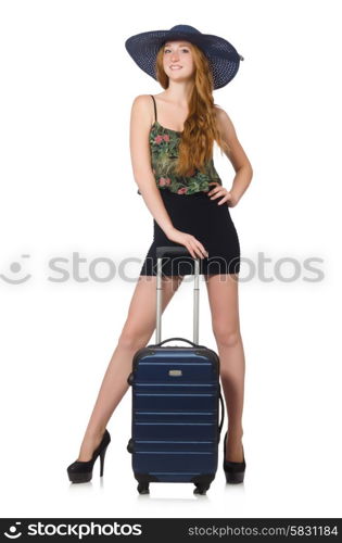 Travel vacation concept with luggage on white