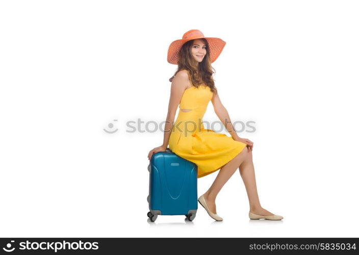 Travel vacation concept with luggage on white