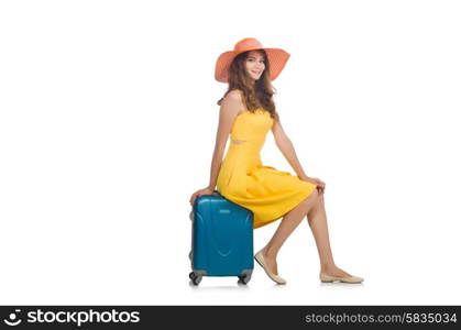 Travel vacation concept with luggage on white