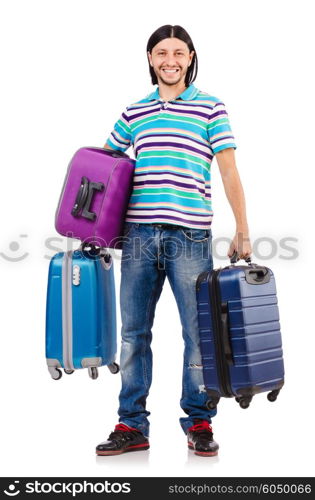 Travel vacation concept with luggage on white