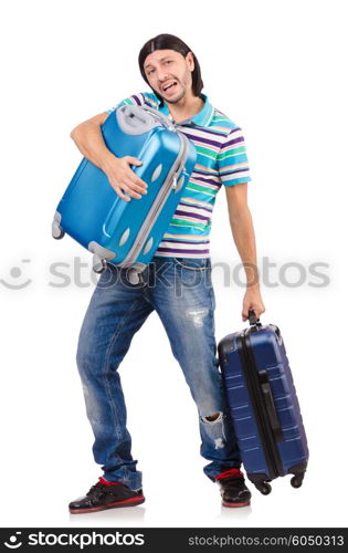 Travel vacation concept with luggage on white