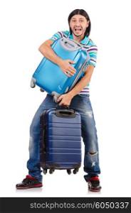 Travel vacation concept with luggage on white