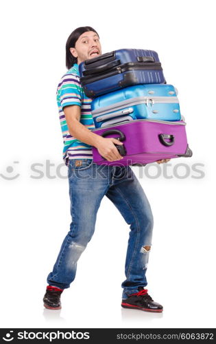 Travel vacation concept with luggage on white