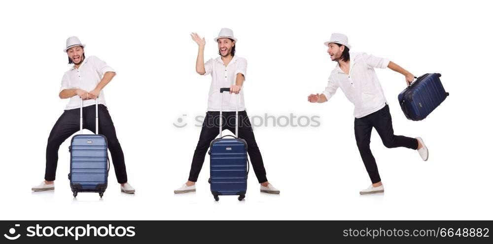 Travel vacation concept with luggage on white. The travel vacation concept with luggage on white