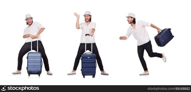 Travel vacation concept with luggage on white. The travel vacation concept with luggage on white