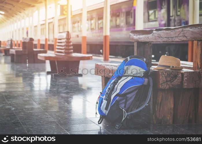 Traveler's bag at a train station.