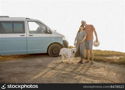 Traveling couple and their dog living in a van expecting a baby
