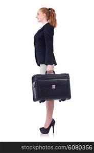 Travelling businesswoman isolated on the white