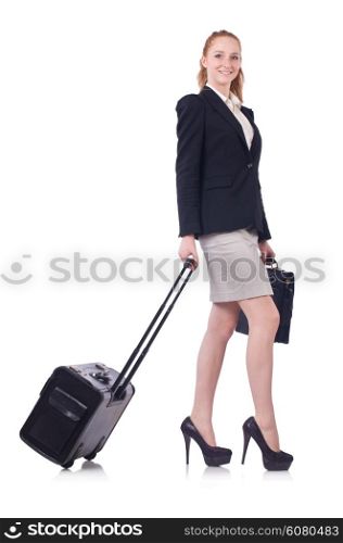 Travelling businesswoman isolated on the white