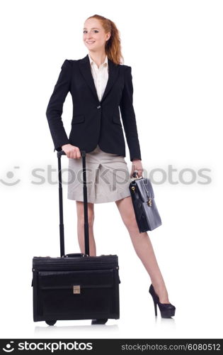 Travelling businesswoman isolated on the white