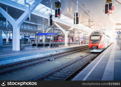 Travelling scene on train station, rail platform or track