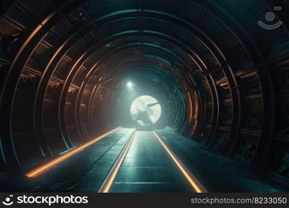 Travelling through a time tunnel with a galaxy in the background created with generative AI technology
