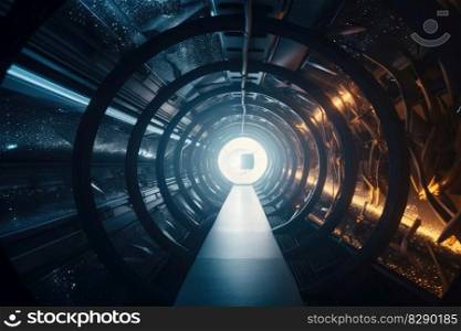 Travelling through a time tunnel with a galaxy in the background created with generative AI technology
