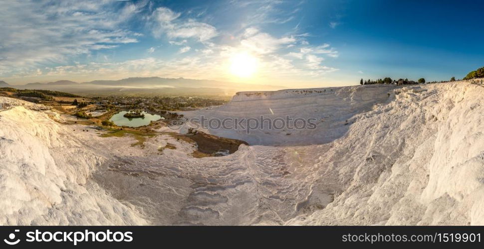 Travertine pools and terraces in Pamukkale, Turkey in a beautiful summer day