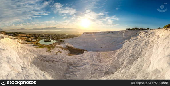 Travertine pools and terraces in Pamukkale, Turkey in a beautiful summer day