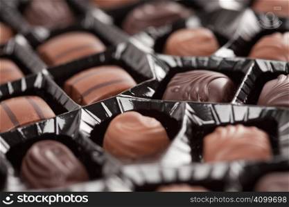 Tray of a Variety of Light and Dark Chocolates.