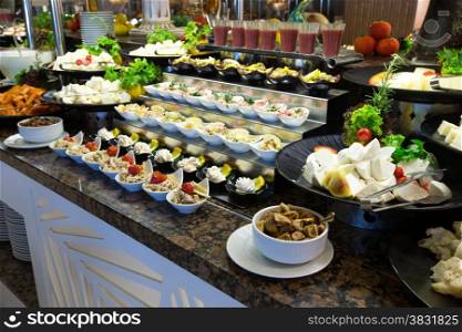 tray of assorted food for salad buffet
