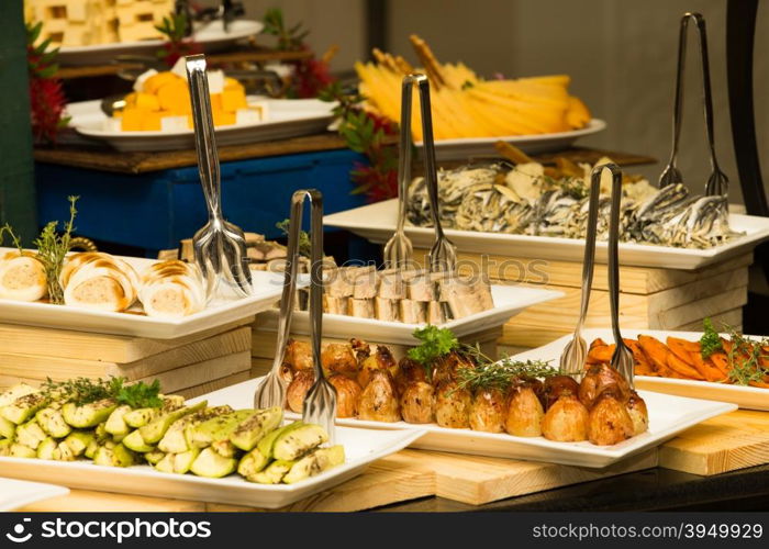 tray of assorted food for salad buffet