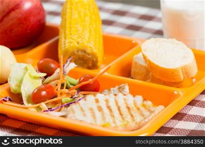 Tray of food in a school canteen
