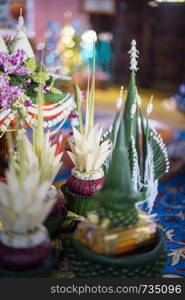 tray with pedestal object for monk ceremony design