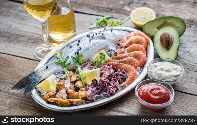 Tray with seafood