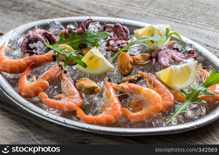 Tray with seafood