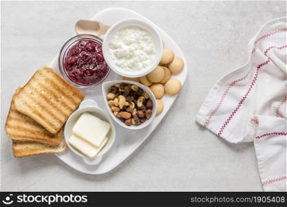 tray with toast marmalade breakfast. Beautiful photo. tray with toast marmalade breakfast
