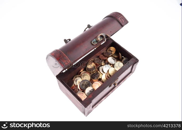 ? treasure chest with coins. isolated on white background.