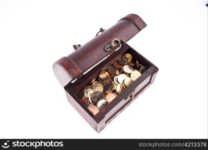 ? treasure chest with coins. isolated on white background.