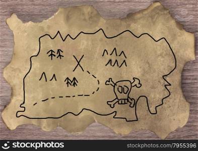 Treasure map, hand made, over old parchment, horizontal image