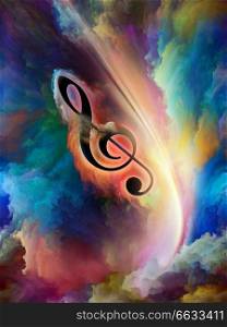 Treble clef symbol in swirl of colorful paint as backdrop for works on art, inspiration, creativity, sound performance and classical music. Custom background series.