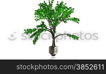 Tree growing from am old bulb with ground reflection,green energy concept,Alpha included