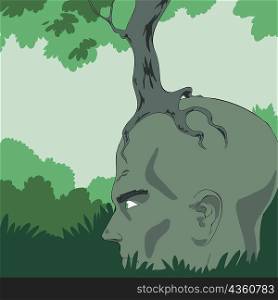 Tree growing on a man&acute;s head