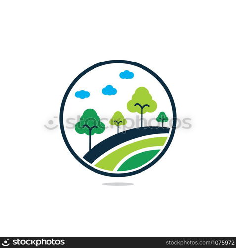 Tree Logo in Circle Shape. Nature Landscape Logo Design.