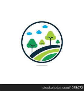 Tree Logo in Circle Shape. Nature Landscape Logo Design.