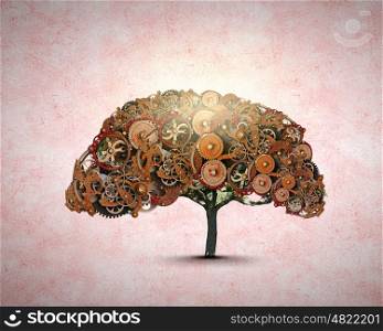 Tree of gears elements. Growth concept with tree made of gears