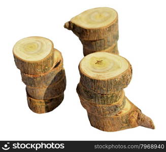 Tree slices with barks
