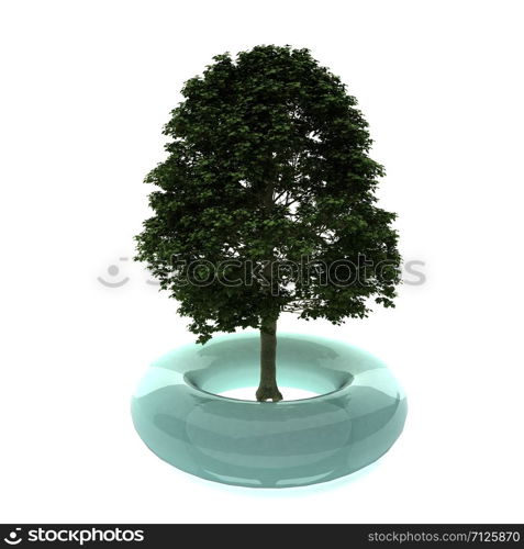 Tree with protection ring over white, 3d rendering