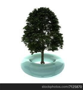Tree with protection ring over white, 3d rendering