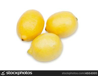 Tree yellow lemons isolated on a white background