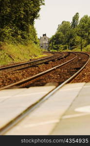 Trees along railroad tracks, Loire Valley, France