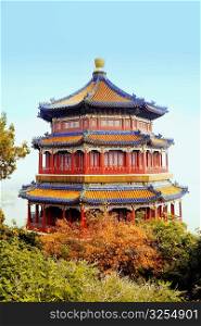 Trees in front of a pagoda, Tower of Buddha Fragrance, Summer Palace, Beijing, China