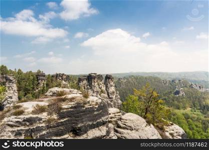 Trees on the top of rocky mountains, Europe nature. Summer tourism and travels, famous european landmark, popular places. Trees on the top of rocky mountains, Europe nature