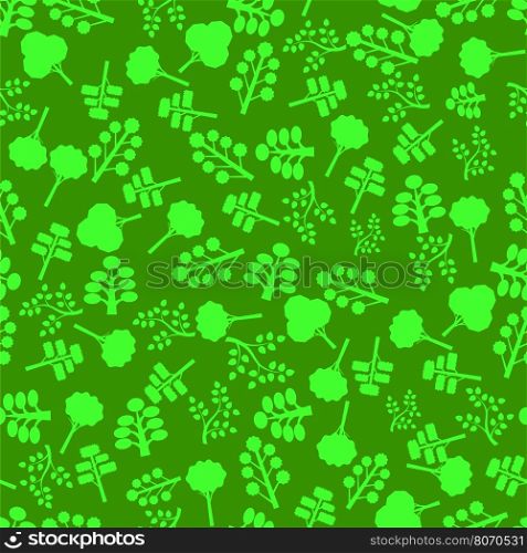 Trees Silhouettes Seamless Pattern on Green. Forest Background. Trees Silhouettes Seamless Pattern