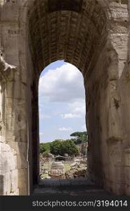 Trees viewed through a triumphal arch, Rome, Italy