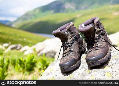 trekking boots close up